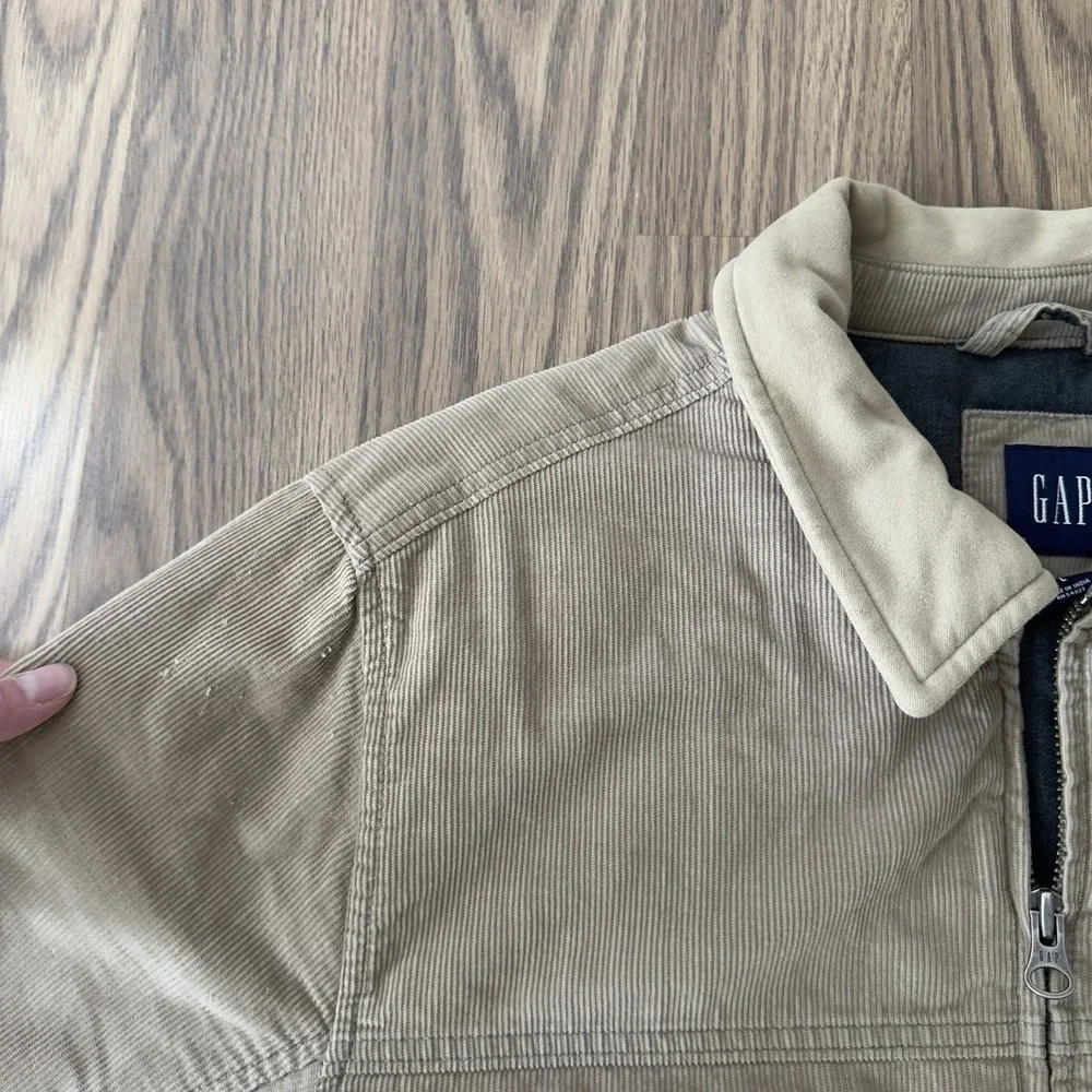 Vintage GAP Jacket Mens L Beige Corduroy Collared Bomber Full Zip Lined Y2K 00s